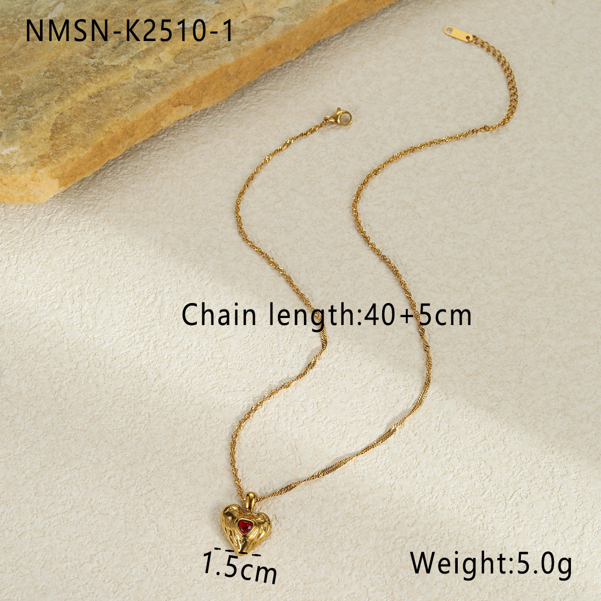 Collana con Pendente a Cuore Martellato e Strass in Acciaio Inossidabile Placcato Oro 18K per Donna