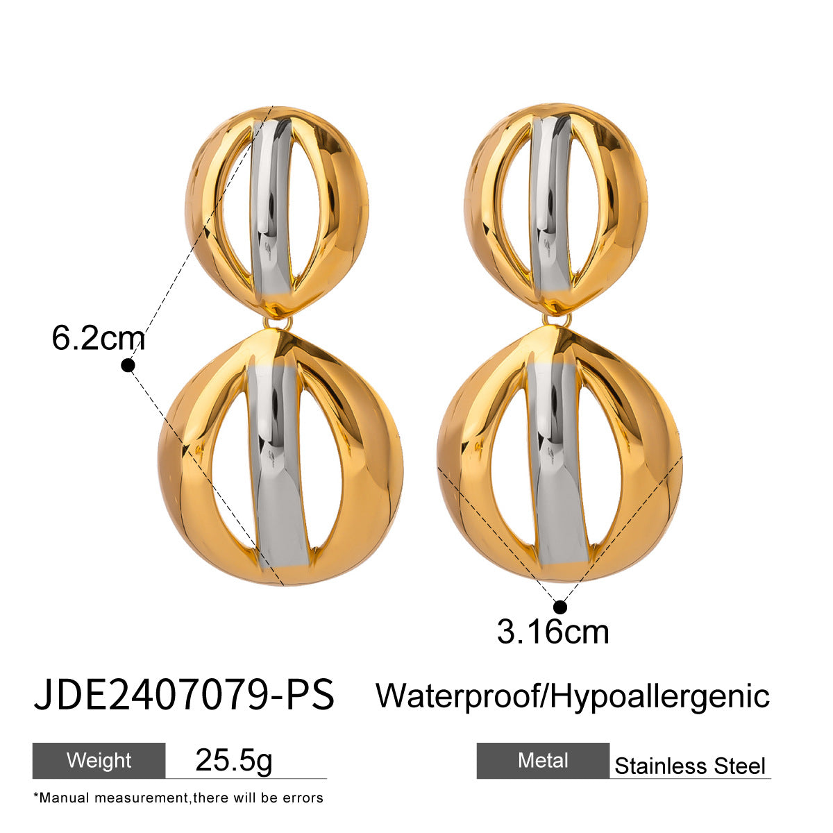 Geometric Round Plated Stainless Steel Hoop Earrings for Women