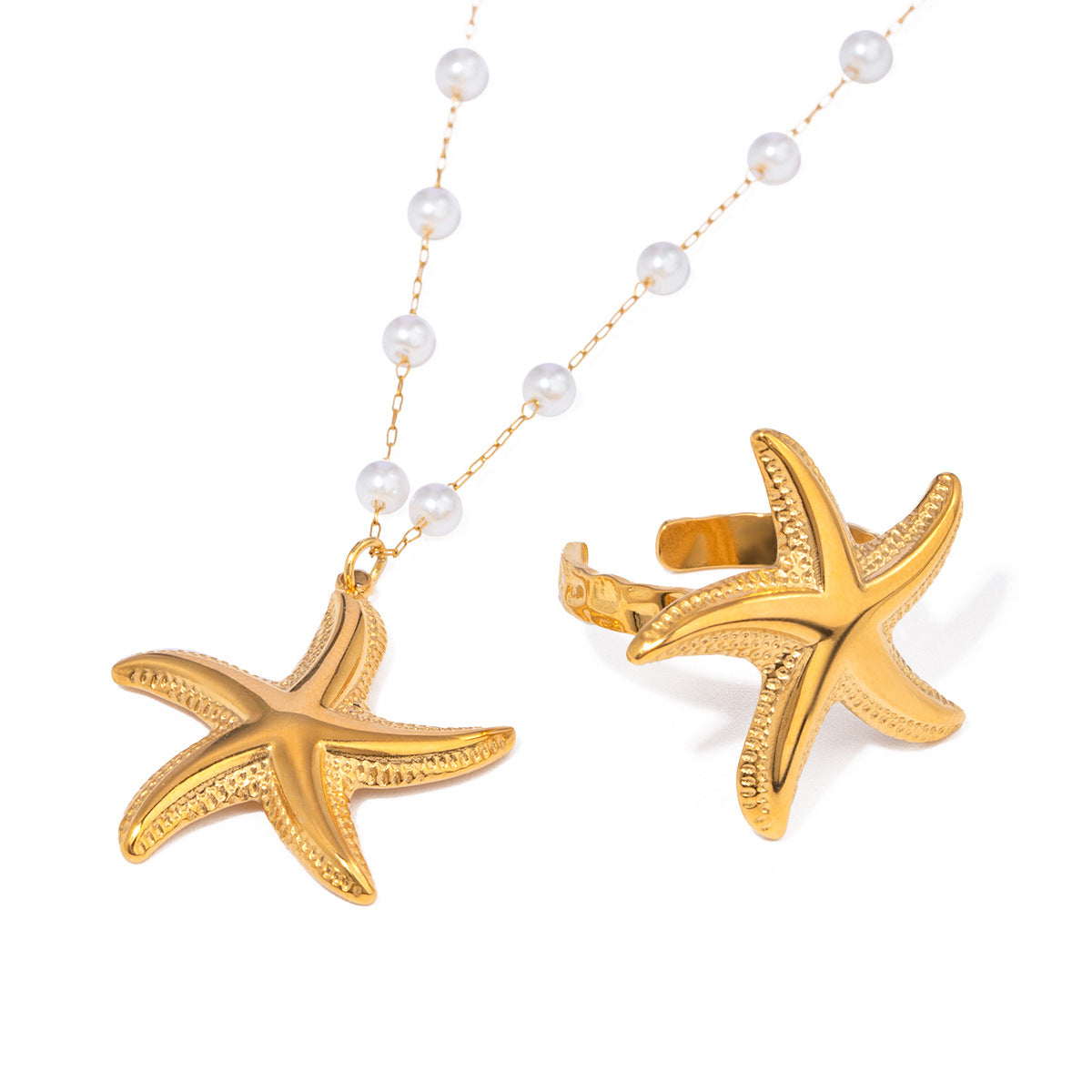 Minimalist Stainless Steel Plated Starfish Pearl Pendant Necklace for Women