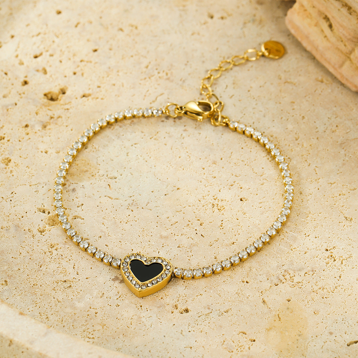Pulsera de Acero Inoxidable con Forma de Corazón, Estilo OL a la Moda, con Incrustaciones de Circones y Baño de Oro de 18K para Mujer