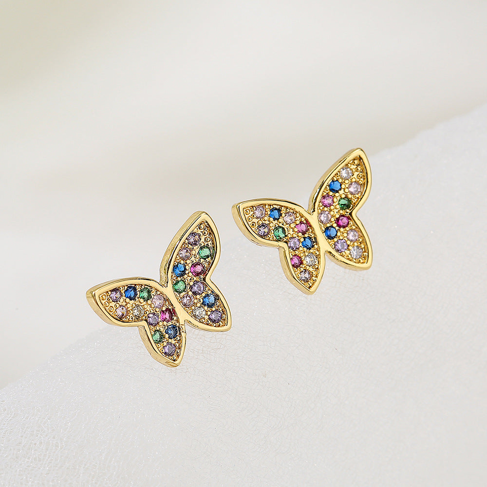 Minimalist Butterfly-Shaped Copper Earrings with 18K Gold Plating and Enamel Finish for Women