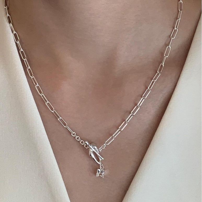 Geometric Shape 925 Sterling Silver Necklace with Rainbow Zirconia Inlay on Snake Chain
