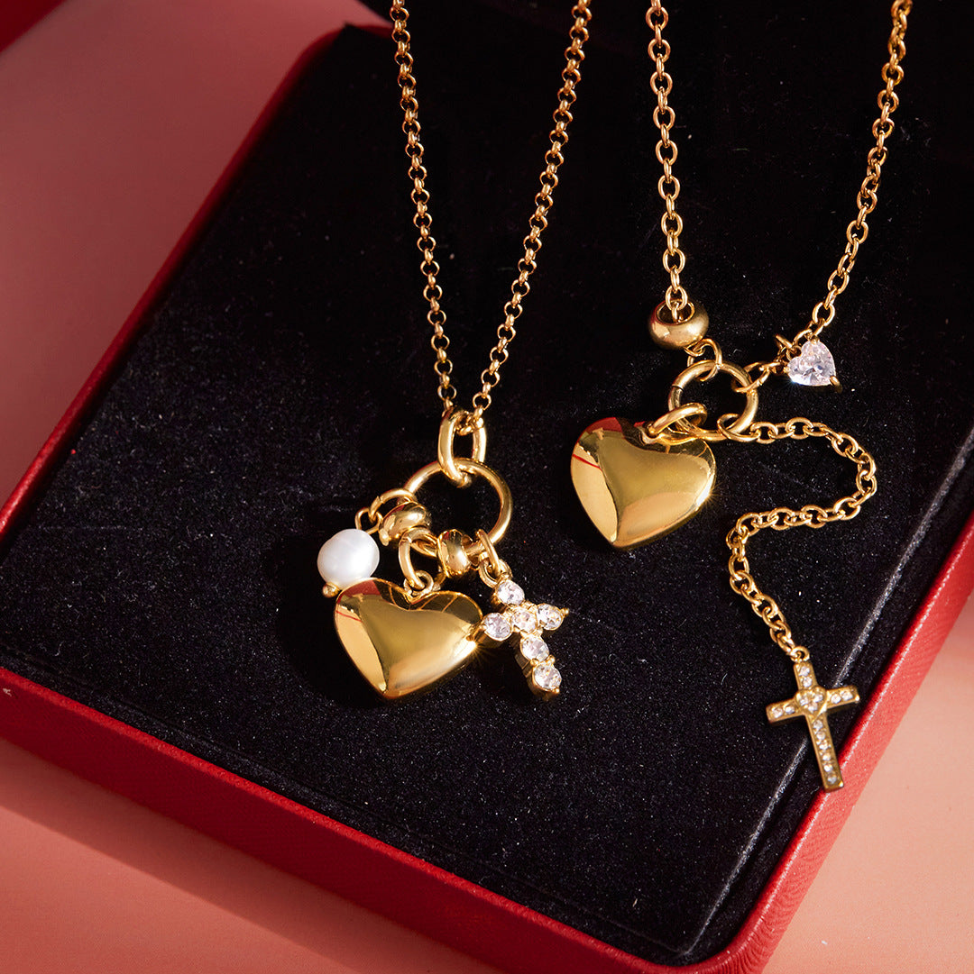 Collar minimalista de acero inoxidable con forma de corazón, chapado en oro por proceso PVD al vacío para mujer