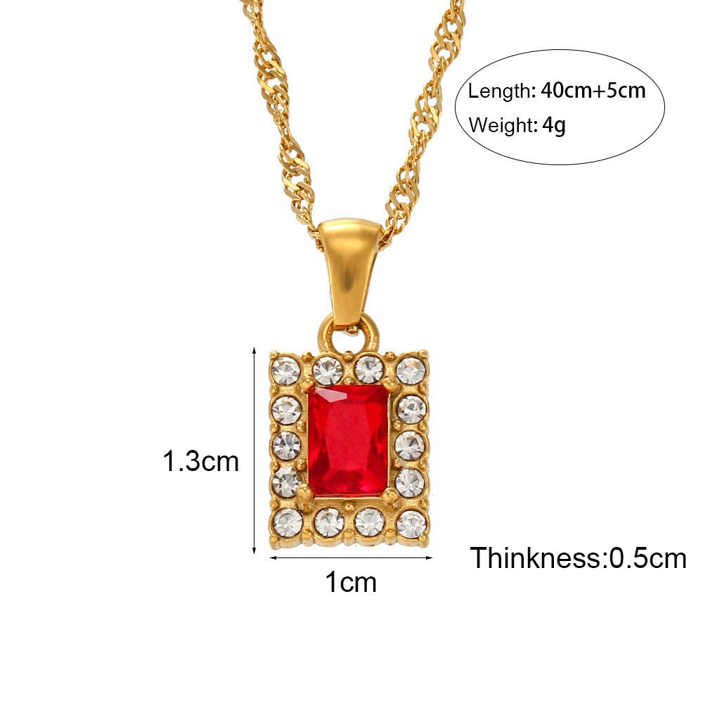 Collar Minimalista Retro Geométrico para Mujer de Acero Inoxidable con Baño de Oro de 18K y Circonitas de Colores Microincrustadas