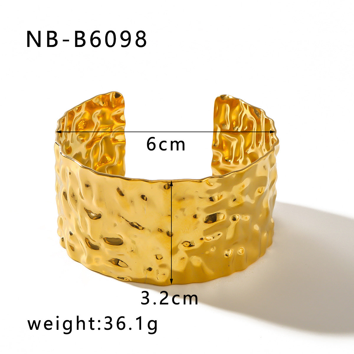 Bracciale rigido aperto da donna in oro 18K placcato, trama martellata minimalista