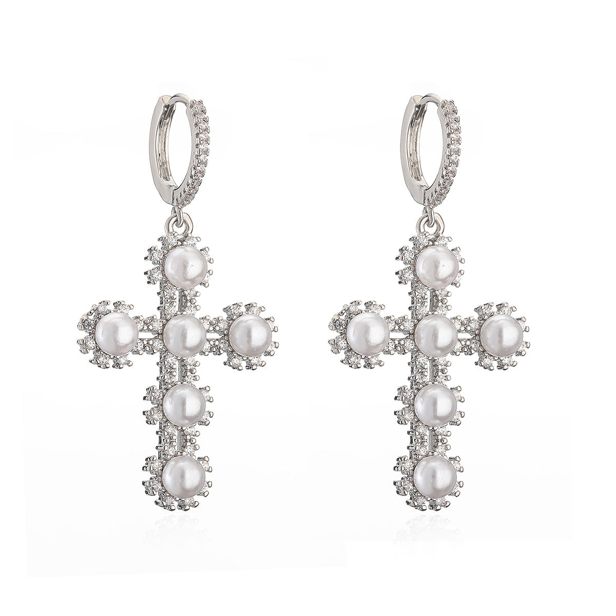 Orecchini da donna minimalisti a forma di croce in rame con placcatura in oro autentico e zirconi