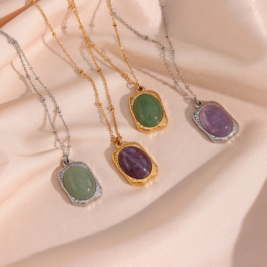 Collana Minimalista con Ciondolo Ovale da Donna, Catena in Acciaio Inossidabile con Ciondolo in Acciaio al Titanio Elettroplaccato