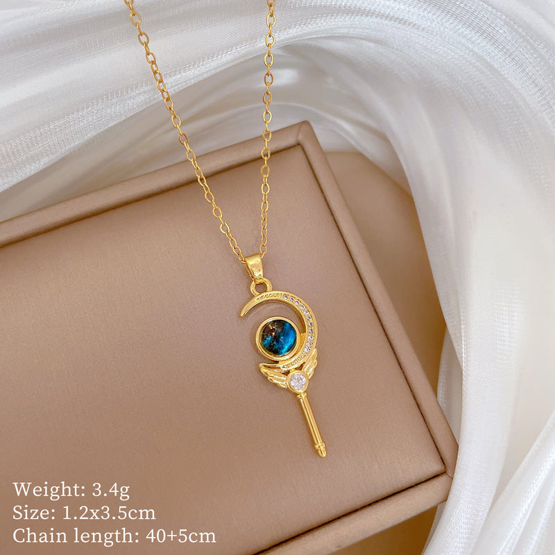 Collana Minimalista Geometrica in Acciaio al Titanio con Pendente in Rame Placcato Oro su Catena a Maglie per Uomo e Donna