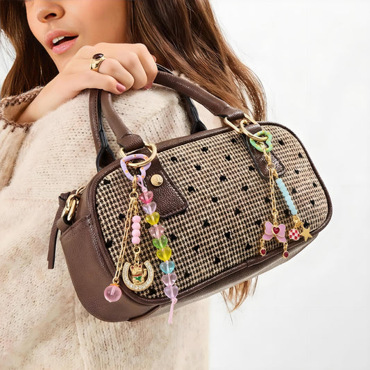 Vintage Elegant Minimalist Oval Alloy Bag Charm with Strawberry and Duck Pattern for Women
