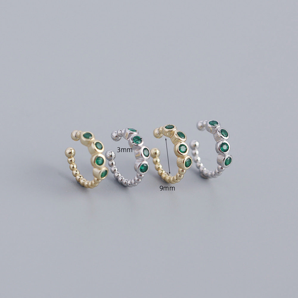Sweet-Edgy Geometric Shape S925 Sterling Silver Clip-On Earrings for Women with Rhinestone Inlay