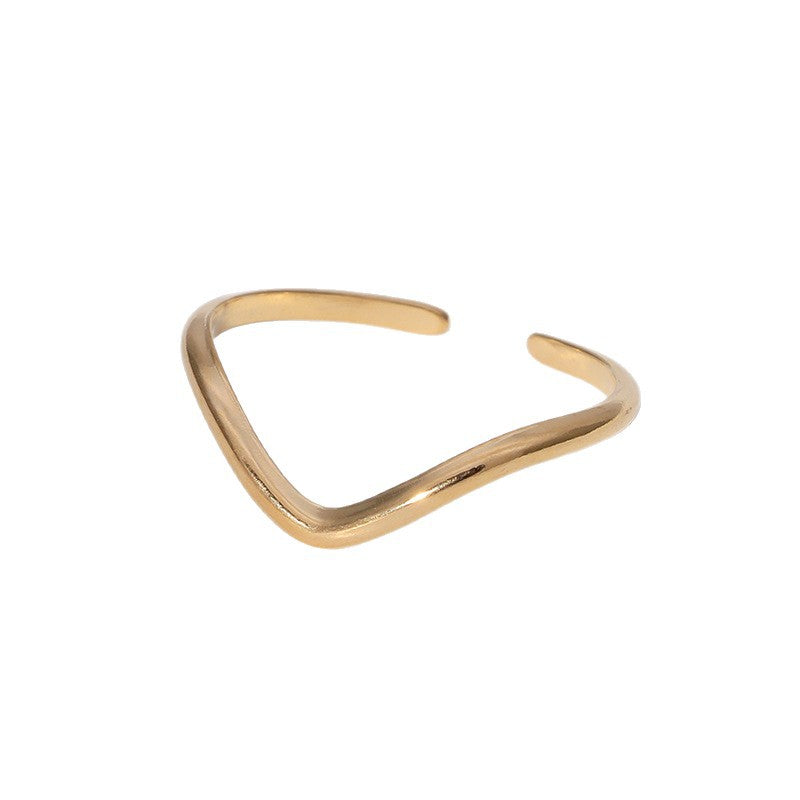 Minimalist Geometric Stainless Steel Open Ring with Polished Finish for Women