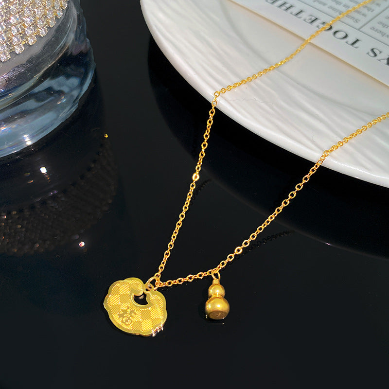Vintage Chinese Character Titanium Steel Plated Lock Pendant Necklace for Unisex