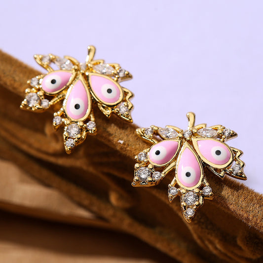 Pendientes de ojo turco minimalistas y geométricos para mujer con incrustaciones de circonitas y acabado esmaltado
