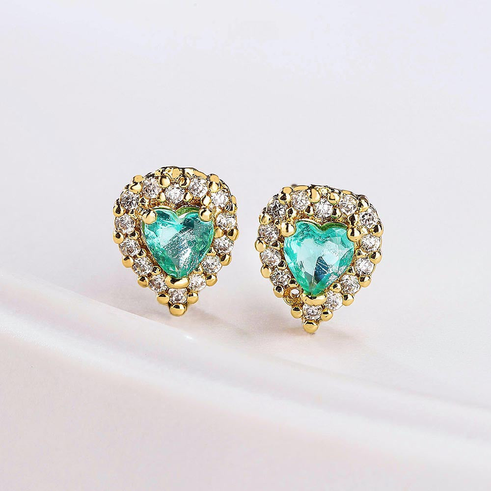Orecchini a Cuore Minimalisti in Rame Placcato Oro 18K con Zirconi per Donna
