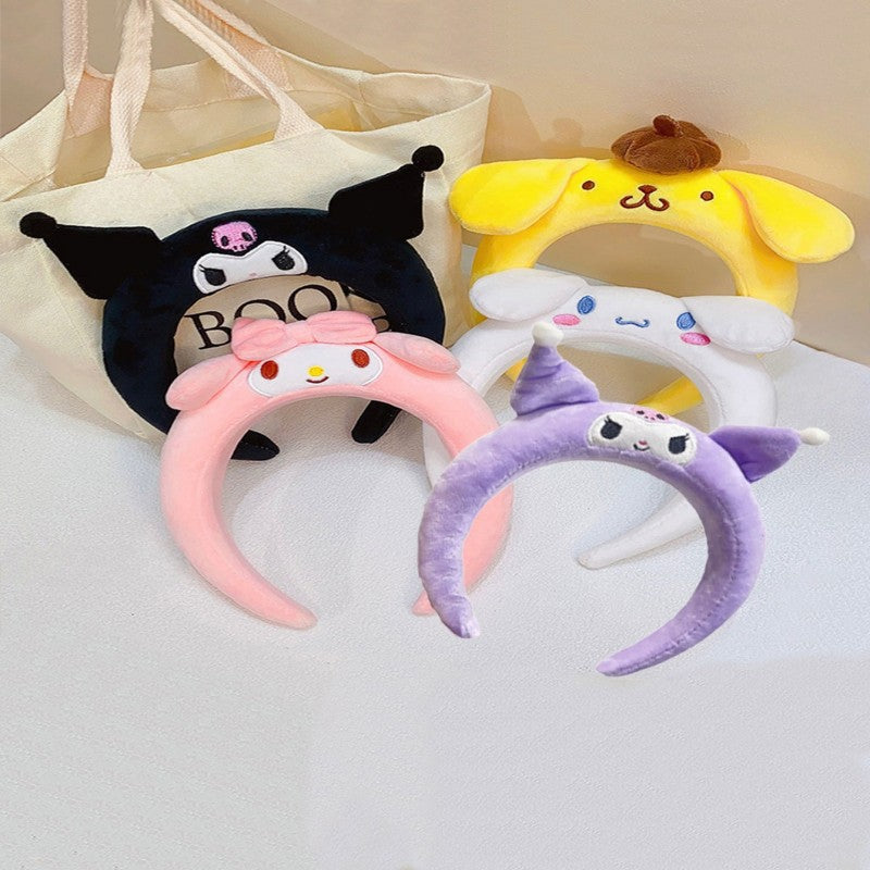 Cerchietto Peluche per Capelli in Stile Cartoon Cagnolino Rotolino di Cannella Carino Kuromi My Melody per Ragazze, Dolce Fascia Soffice con Trama a Maglia e Stile Macaron Pastello