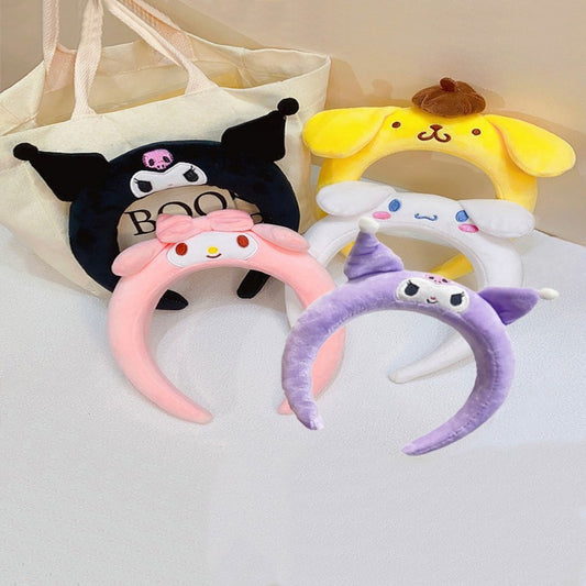 Cute Cinnamon Roll Dog Kuromi My Melody Cartoon Plush Hairband for Girls Sweet Fluffy Headband with Knit Texture and Pastel Macaron Style