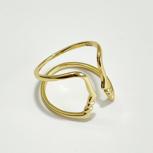 Anillo Minimalista de Plata de Ley 925 con Cara Abstracta Geométrica Chapado en Oro