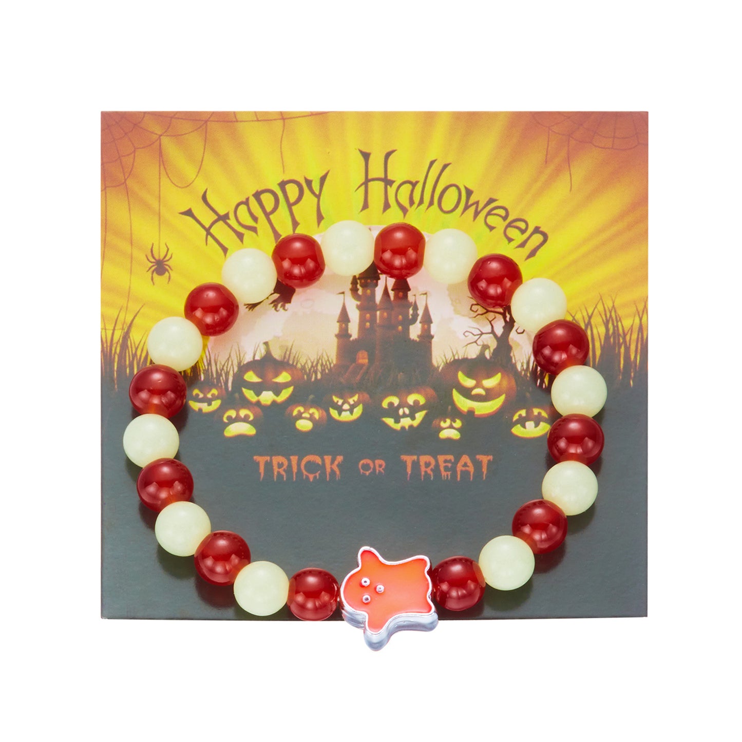 Pulsera de aleación con cuentas de calabaza y fantasma que brillan en la oscuridad para Halloween, con estilo lindo y atrevido para hombres y mujeres