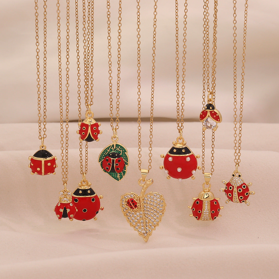 Cute Ladybug Pendant Necklace in Copper with Micro-Paved Zirconia, Enamel Finish, O-Chain, Animal-Themed Jewelry for Women