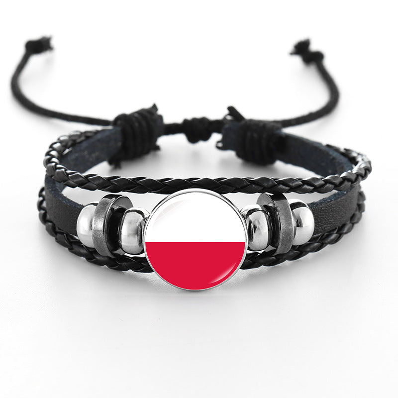 Bracciale in pelle intrecciata fatto a mano unisex stile punk geometrico, nero
