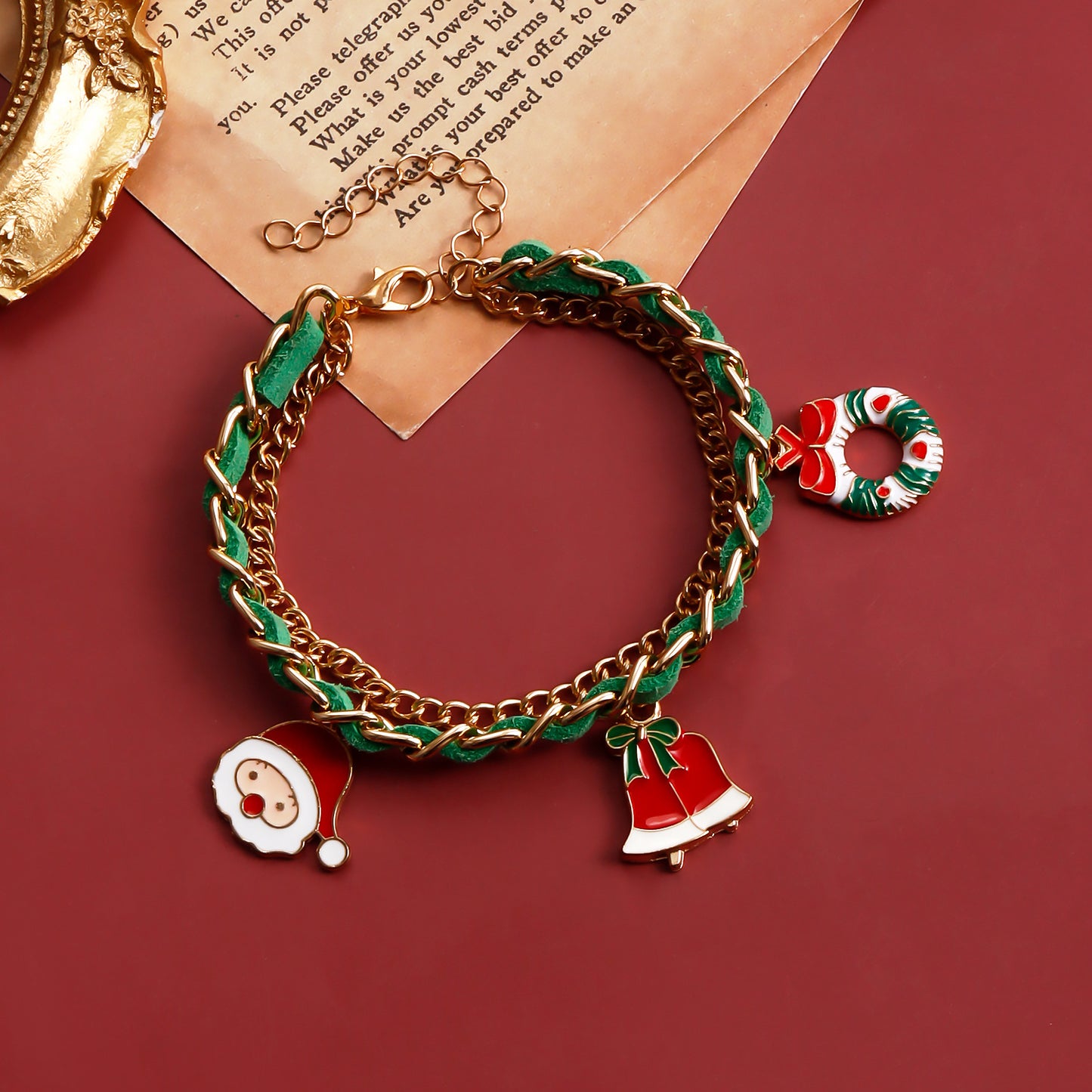 Geometric Christmas Santa Pendant Bracelet for Women with Plated Metal Finish