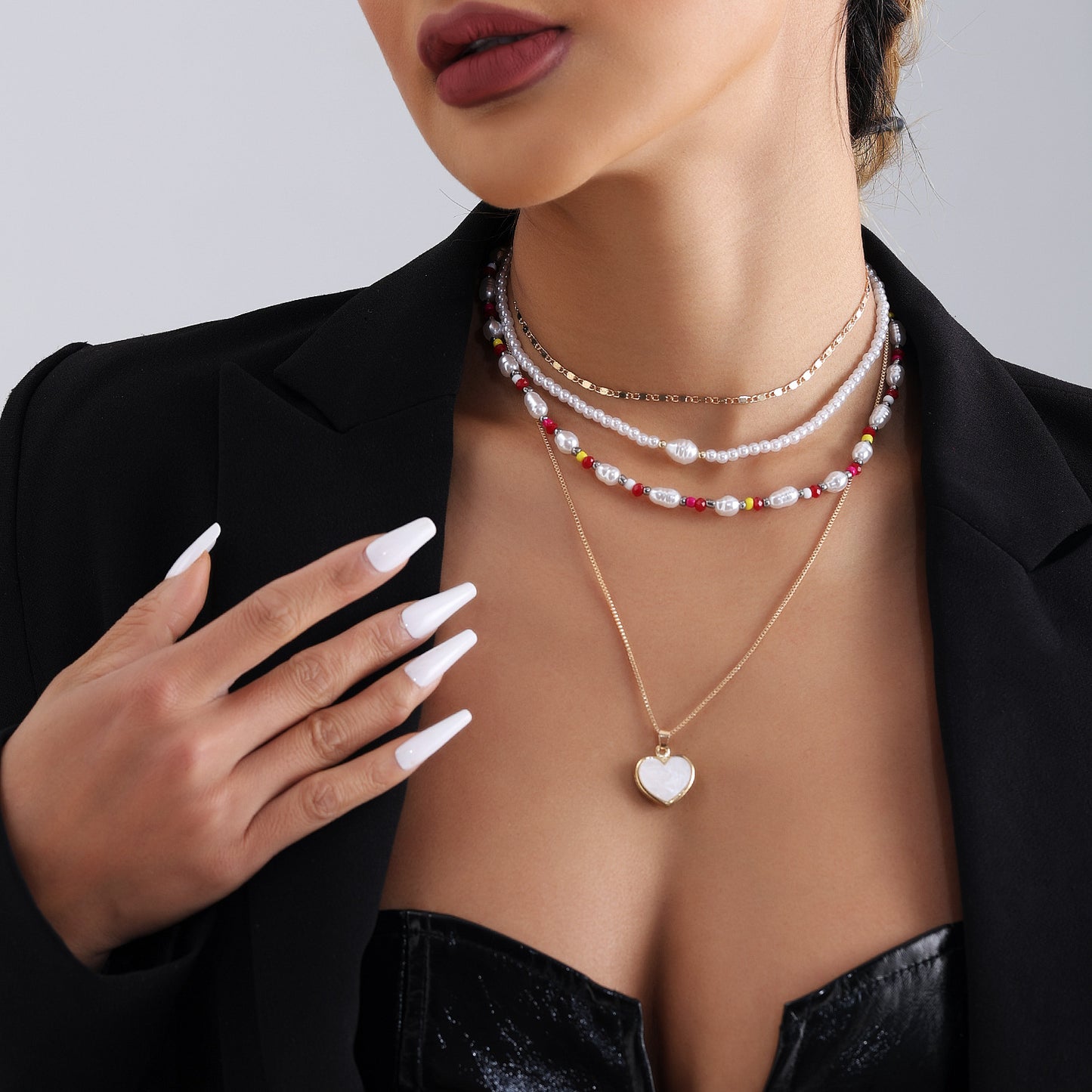 Bohemian Multi-Layer Beaded Necklace for Women with Geometric Pendant, Electroplated Metal Choker