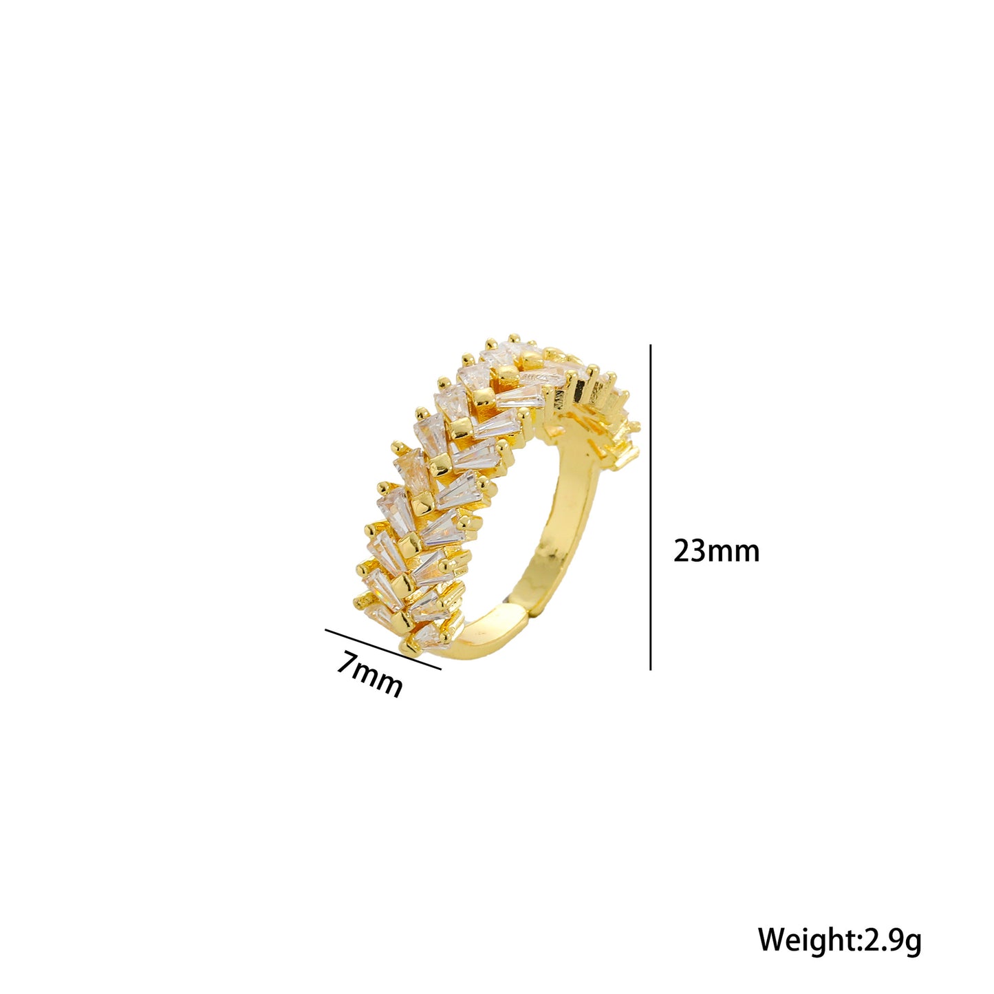 Luxury Minimalist Adjustable Open Ring for Women with Gold-Plated Copper Band and Zircon Stone Accent in Heart and Floral Shape