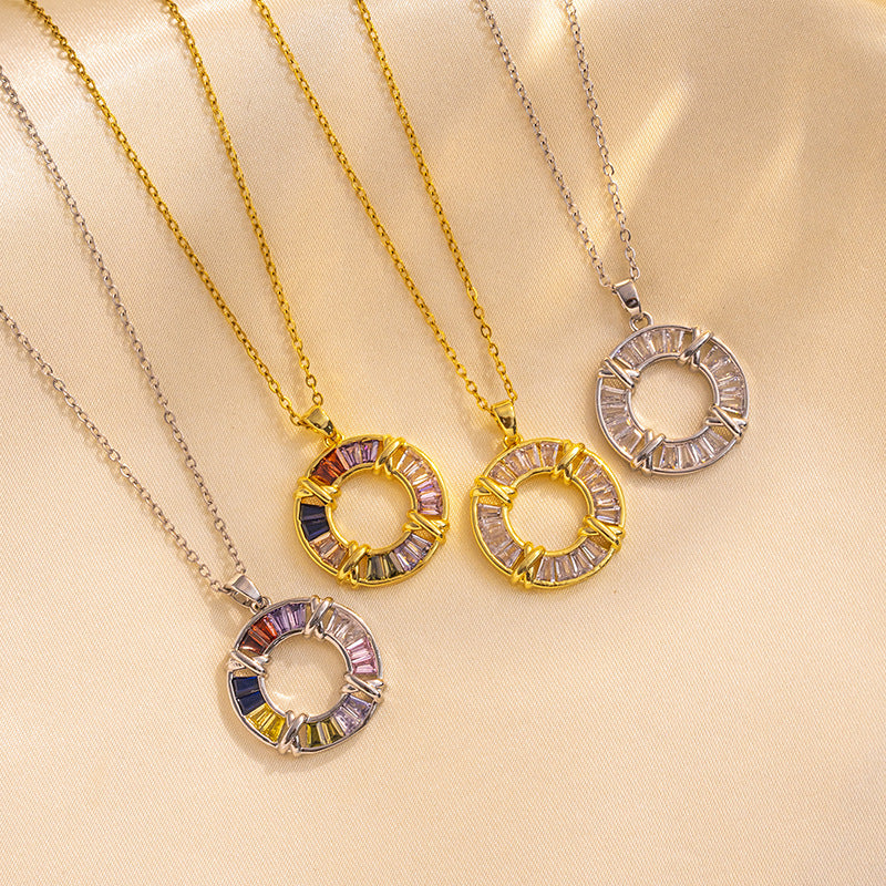 Unique Design 18K Rose Gold Plated Round Crystal Necklace Women Titanium Steel O-Chain Choker