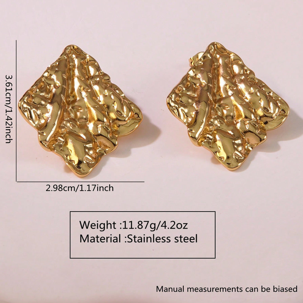 Vintage Geometric Floral Hammered Plated Stainless Steel Earrings