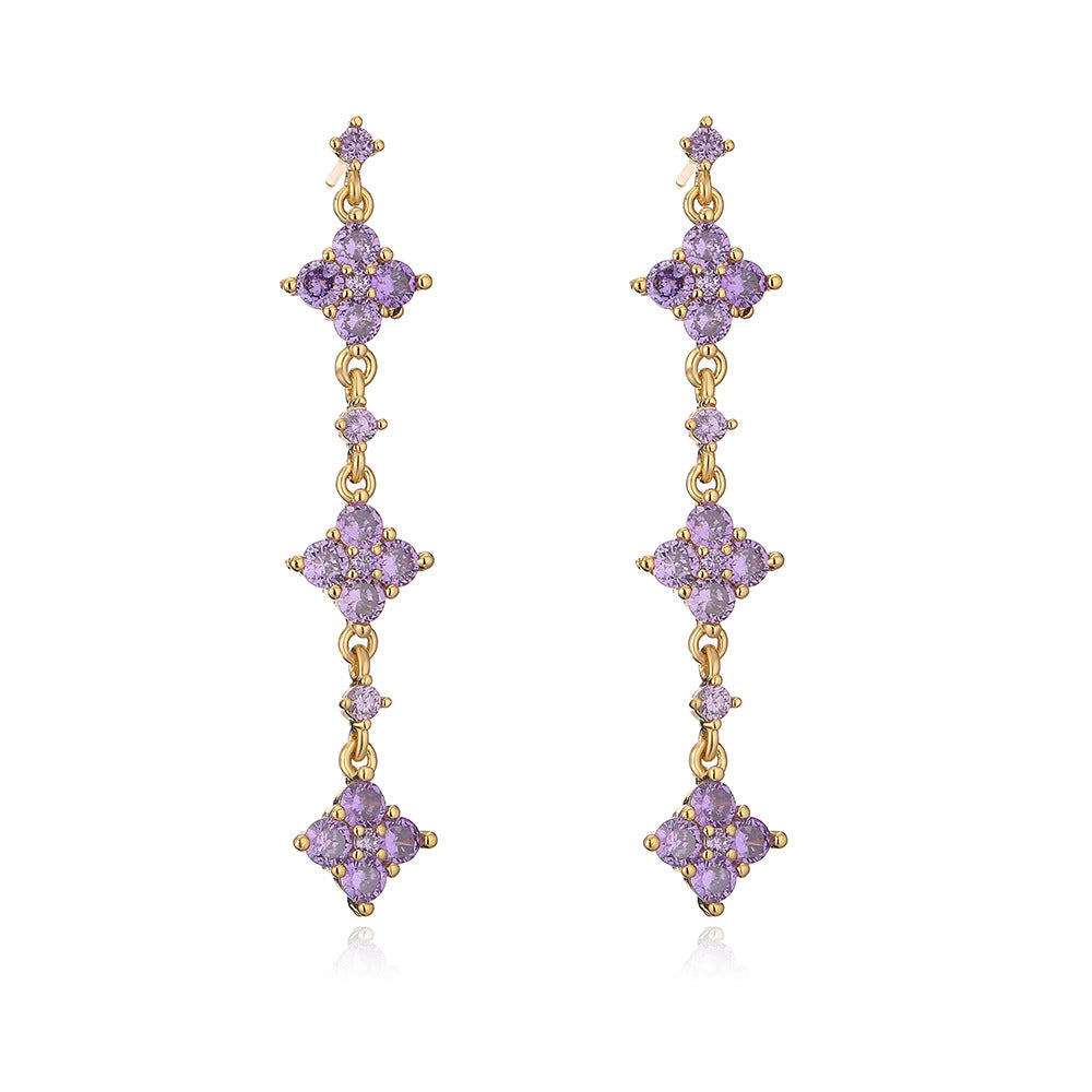 Geometric Dangle Stud Earrings for Women with Copper Base Plated in 18K Gold and Zircon Inlay