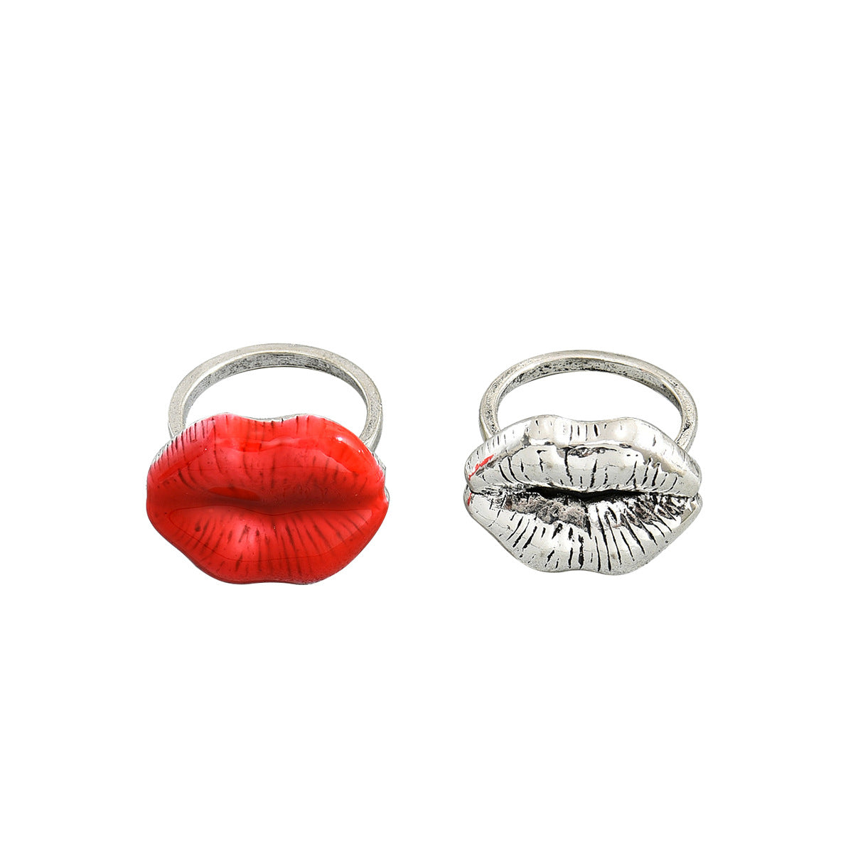 Anillo de aleación de zinc con forma de labios geométricos estilo vintage y acabado chapado para mujer