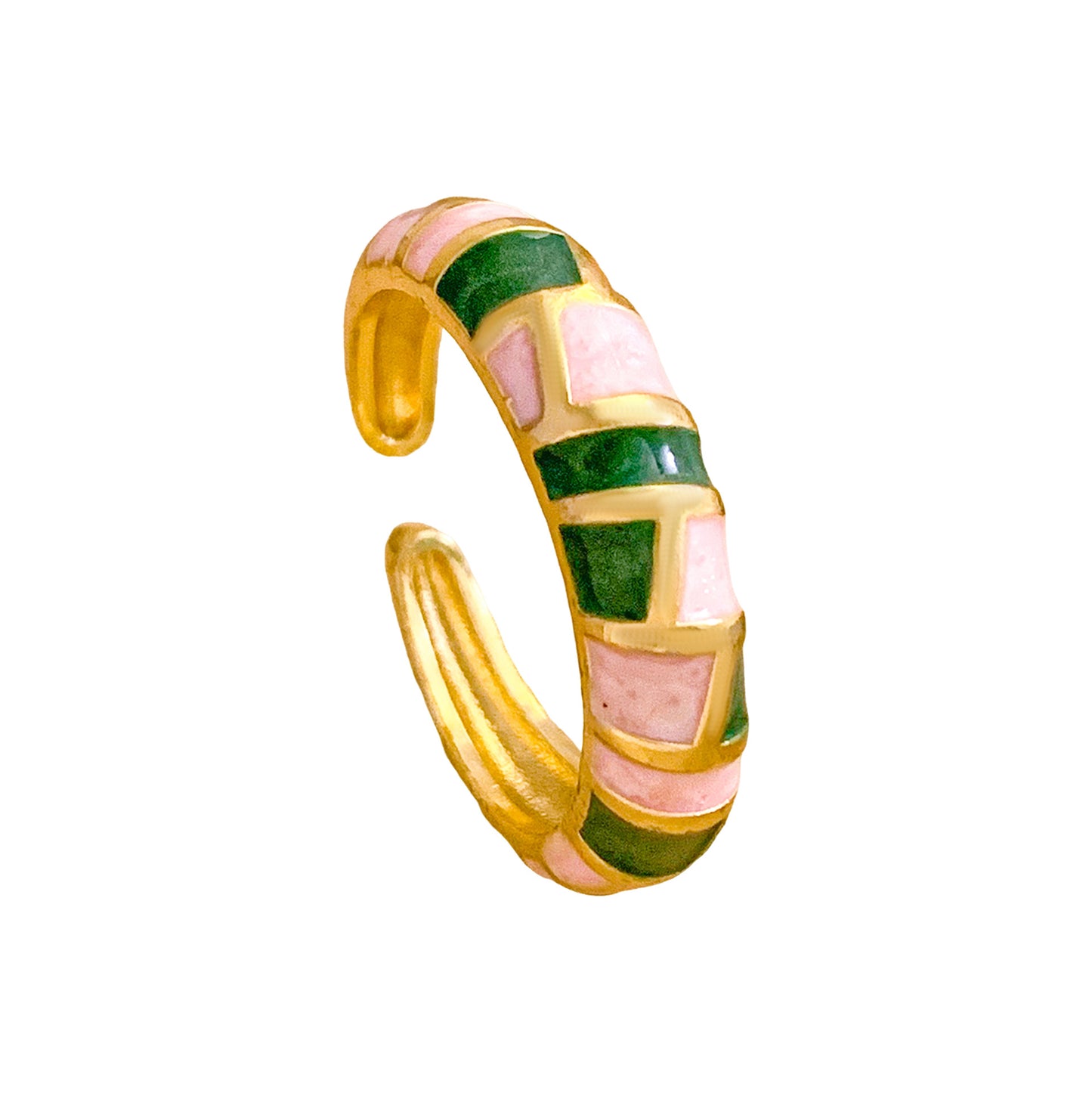 Minimalist Geometric Enamel Gold Plated Brass Ring with Polka Dot Pattern Adjustable Open Design for Women