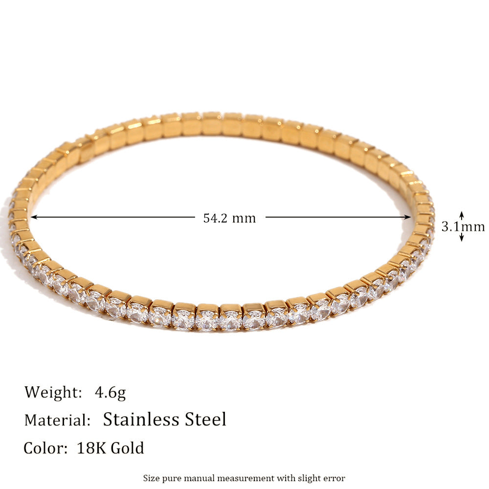 Elegante bracciale elastico da donna con strass, in acciaio inossidabile placcato oro 18 carati con forme geometriche