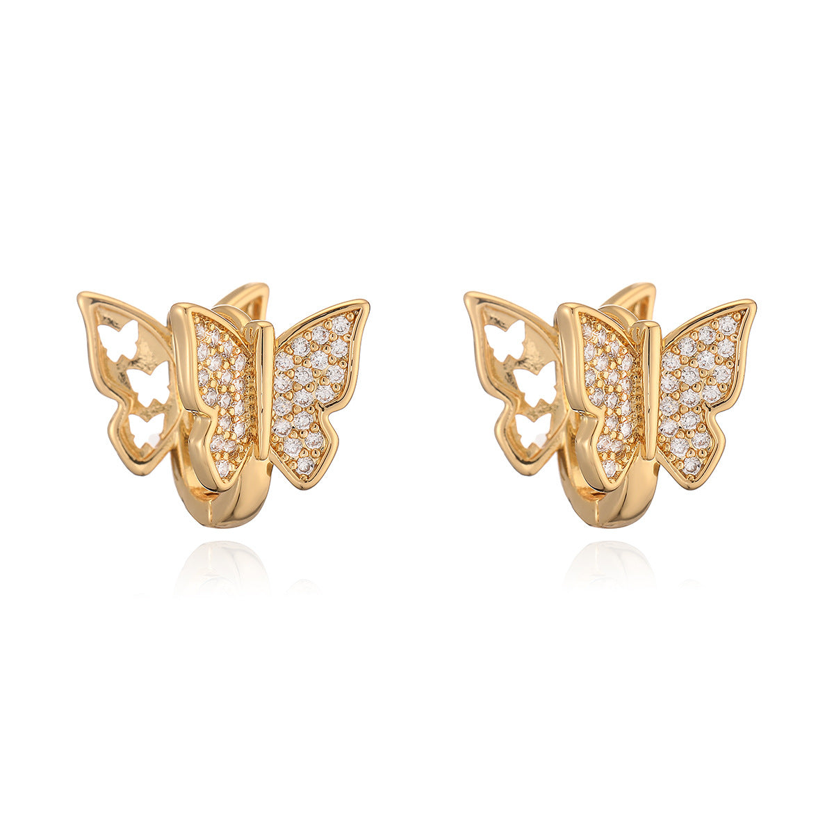 Elegant Butterfly-Shaped Hollow-Out Earrings for Women with Copper Base and 18K Gold Plating, Micro-Paved Zirconia, Geometric Design