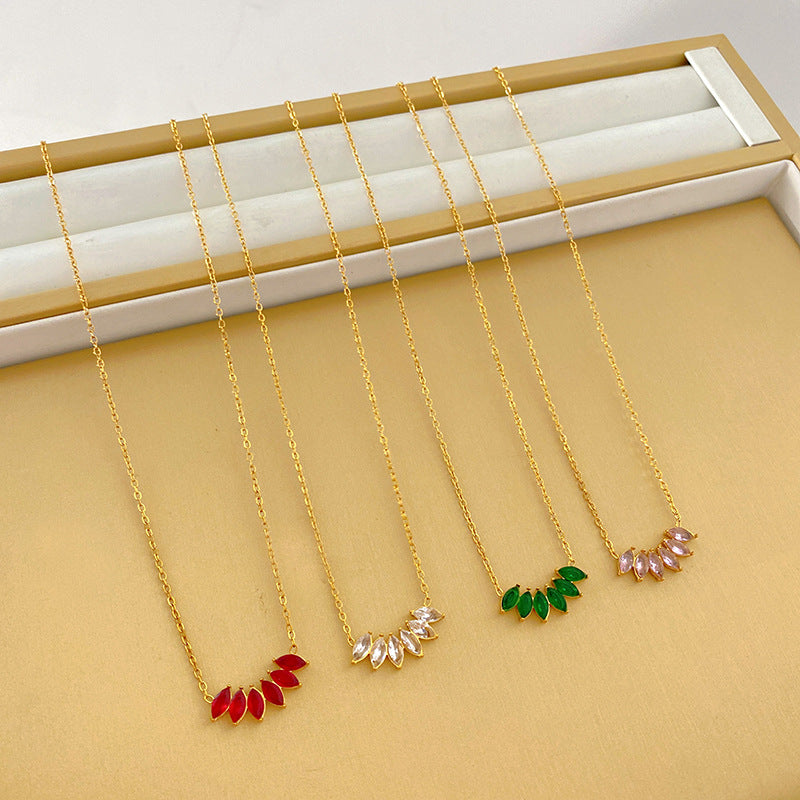Minimalist Luxury Geometric Cubic Zirconia Inlay Plated Titanium Steel Wheat Ear Necklace