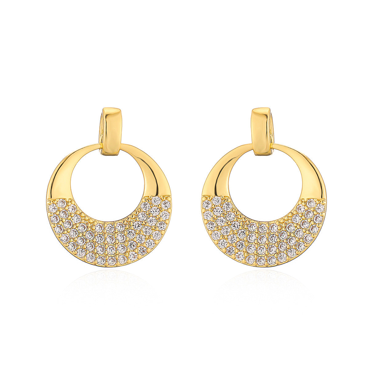 Geometric Earrings for Women with Copper Base and 18K Gold Plating, Micro-Paved Zirconia, Vintage-Inspired Minimalist Design