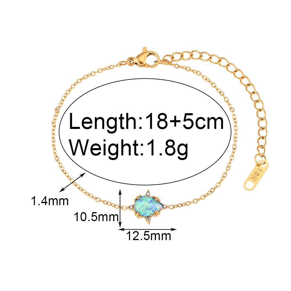 Fashionable Vintage-Style Geometric Drop-Shaped Opal Pendant Necklace with Gold-Plated Stainless Steel Chain for Women