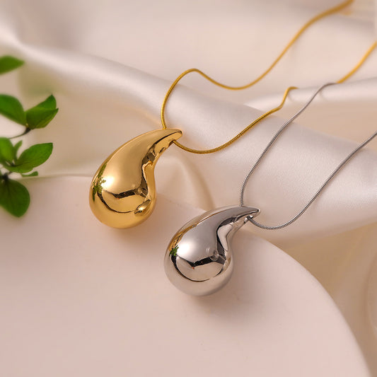 Collar Colgante de Cobre con Forma de Lágrima Minimalista con Baño de Oro para Mujer