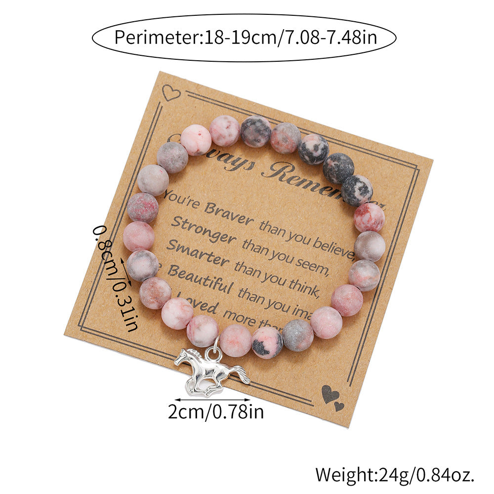Handmade Round Animal Stone Bracelet for Women with Hummingbird and Flamingo Pendant