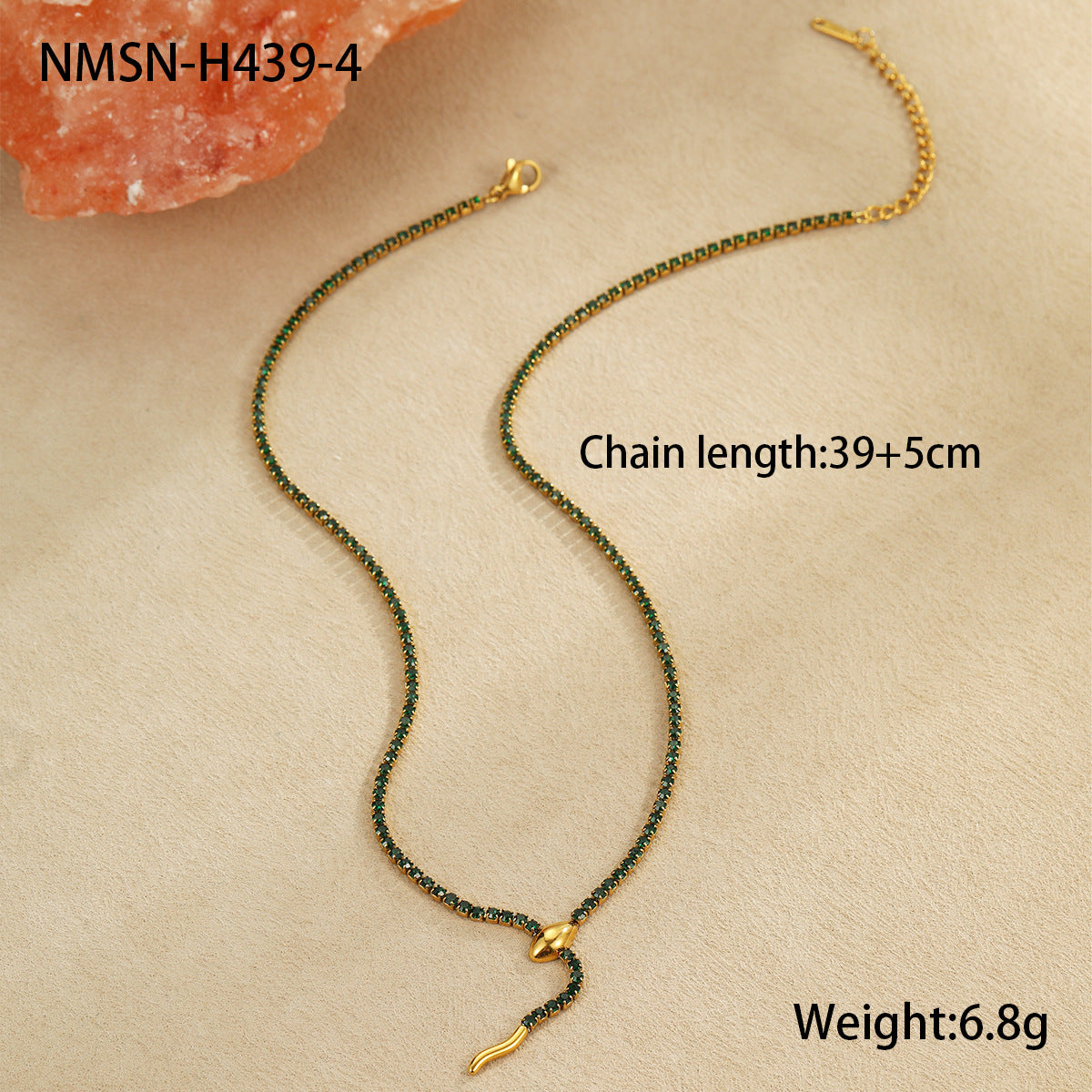 Juego de collar y pendientes de lujo con forma de serpiente en acero inoxidable con incrustaciones de pedrería para mujer