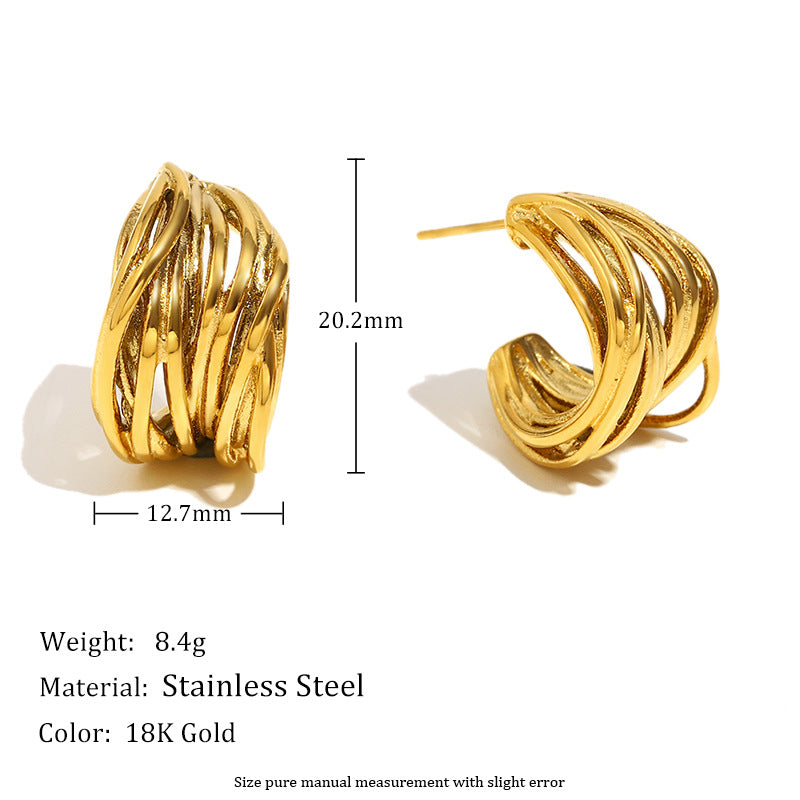 Orecchini da donna in acciaio inossidabile geometrici minimalisti placcati oro 18 carati con design a C cavo