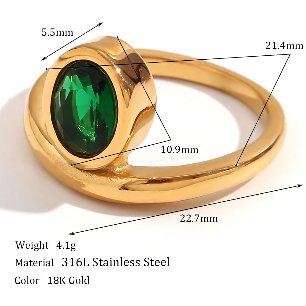 Anello Minimalista a Corona Ovale con Zirconi da Donna in Acciaio Inossidabile Placcato Oro 18K