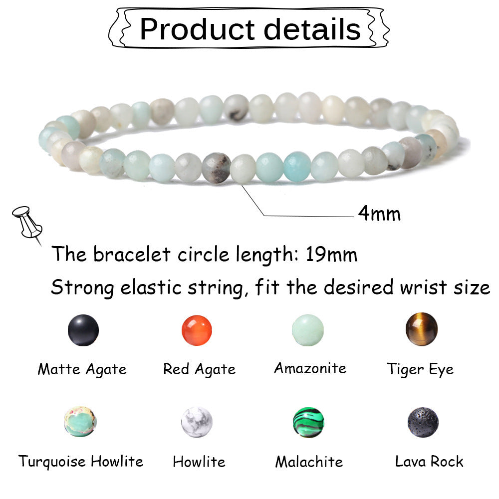 4mm Natural Stone Beaded Bracelet Tiger Eye Red Agate Black Matte Volcanic Rock Elastic Animal Charm