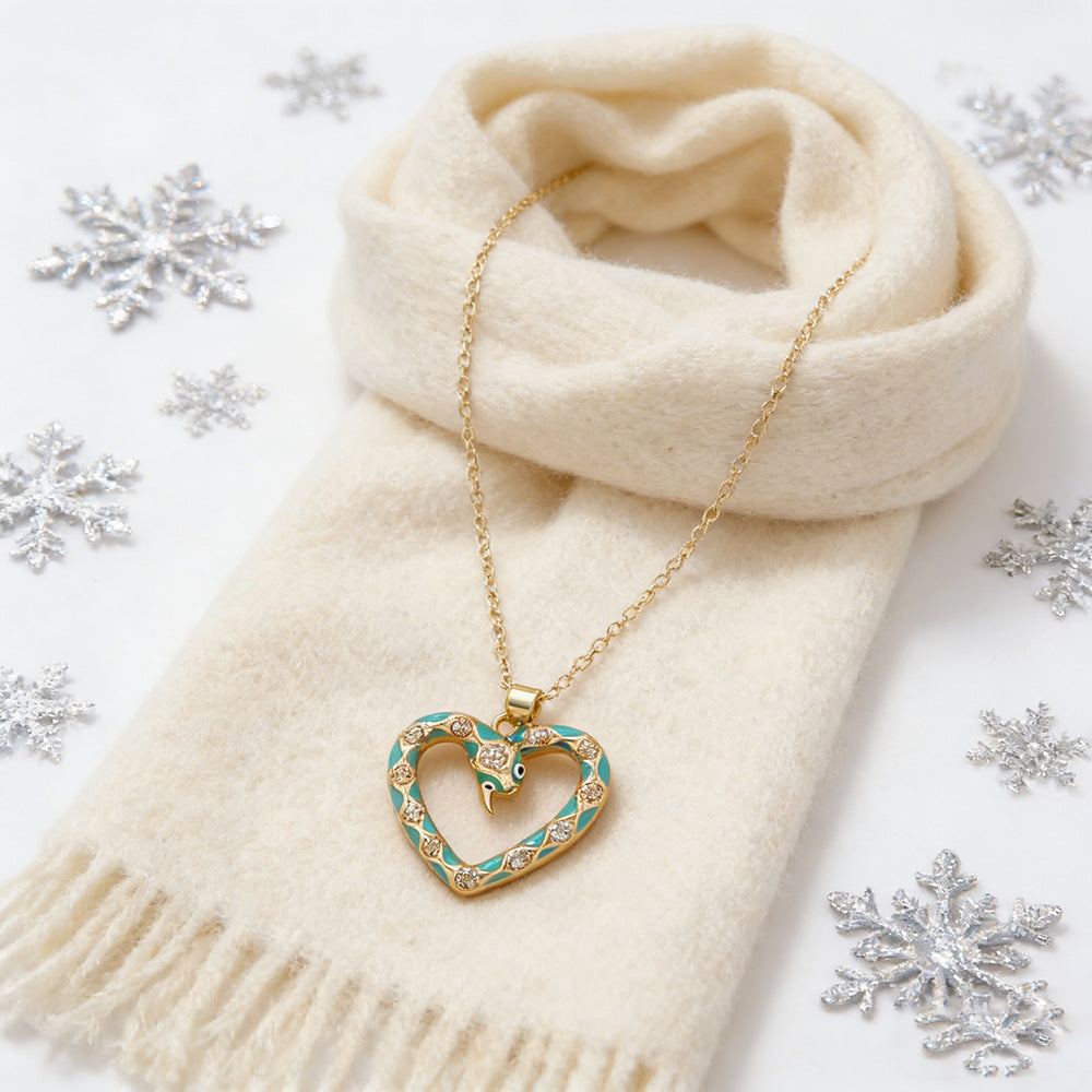 Luxury Elegant Snake Geometric Brass Drip Oil Cubic Zirconia Pendant Necklace Cable Chain for Women