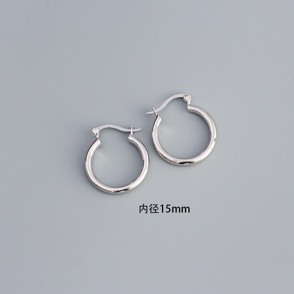Minimalist 925 Sterling Silver Polished Round Geometric Hoop Earrings for Women
