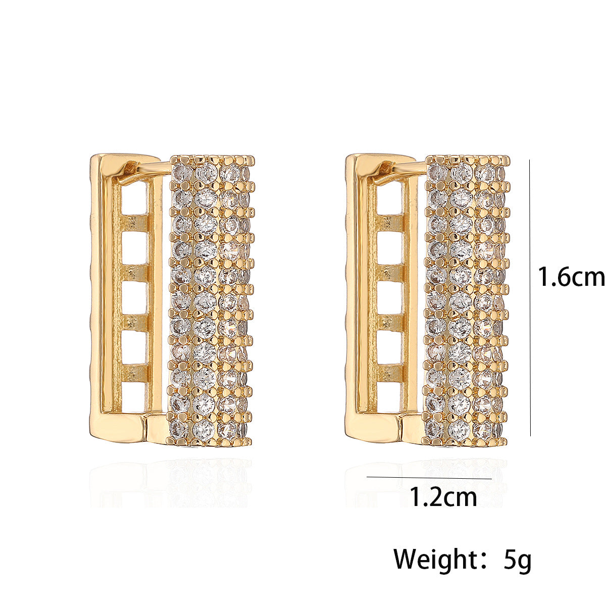 Minimalist Geometric Copper Ear Studs with Real Gold Plating and Zircon Inlay for Women
