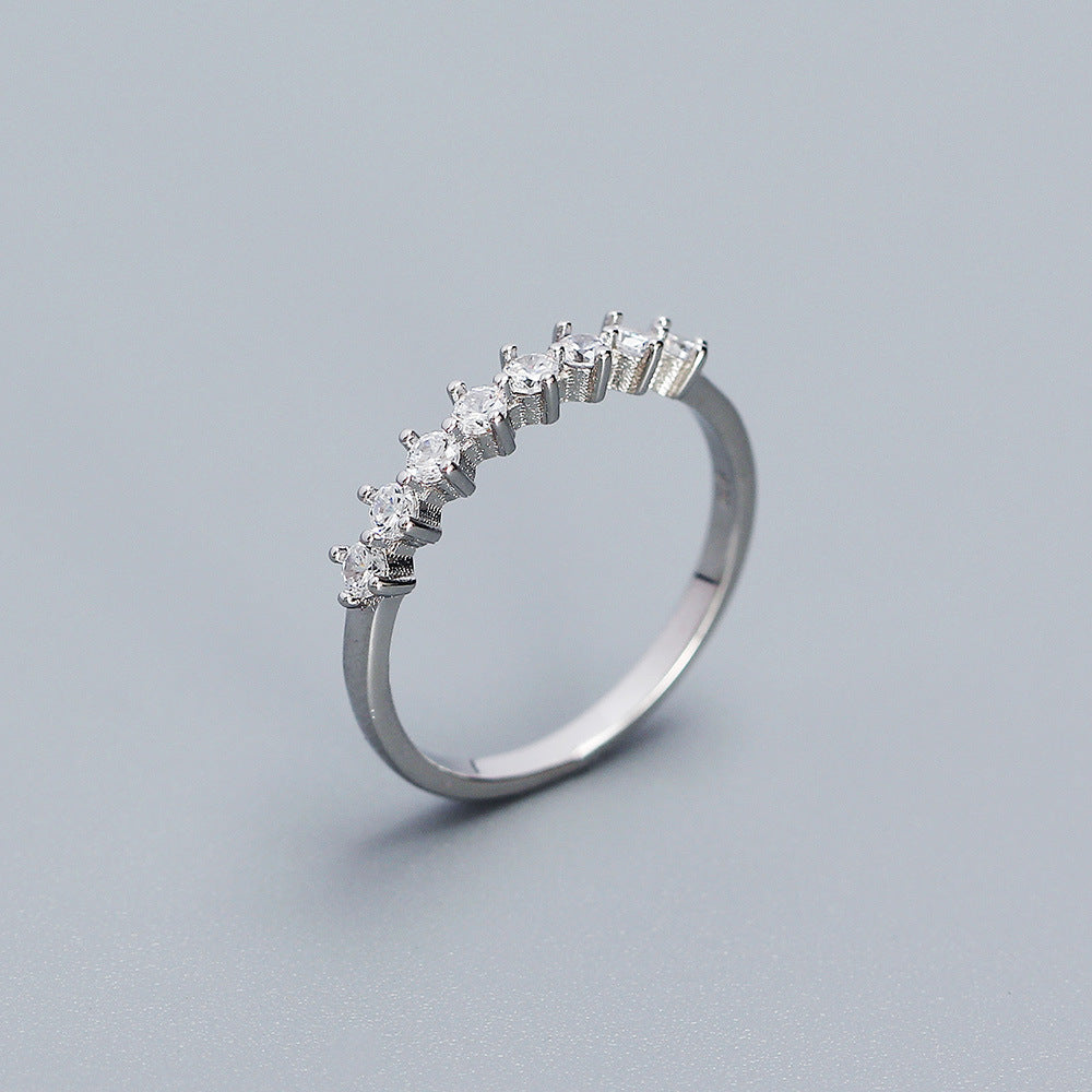Minimalist 925 Sterling Silver Geometric Round Diamond Plated Ring for Women