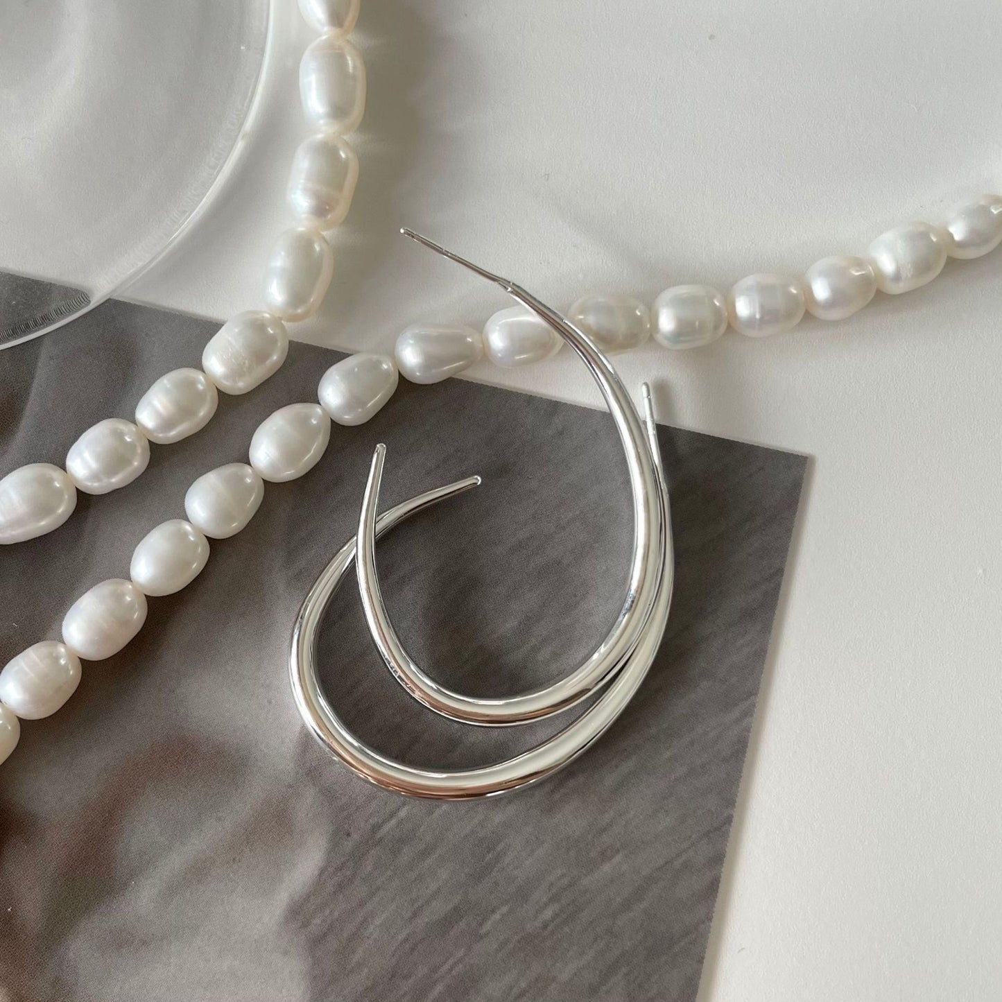 Minimalist 925 Sterling Silver Geometric Curved Hoop Earrings for Women