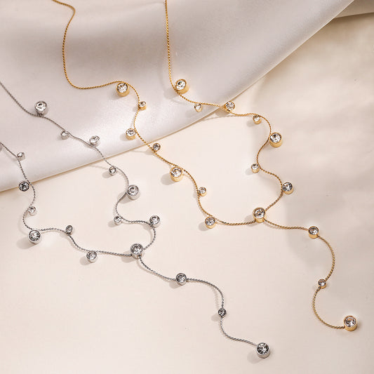 Minimalist Elegant 18K Gold Plated Geometric Stainless Steel Necklace with Cubic Zirconia Inlay for Women