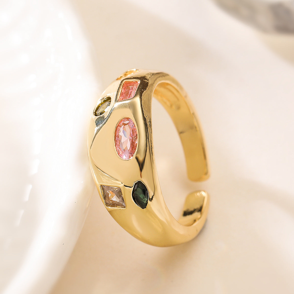 Minimalist 18K Gold Plated Brass Geometric Ring with Cubic Zirconia for Women